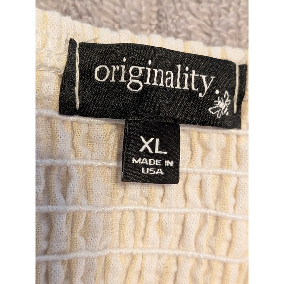 Originality Strapless Seersucker Peplum Top XL Cream Yellow Stripe NWT - Picture 4 of 8